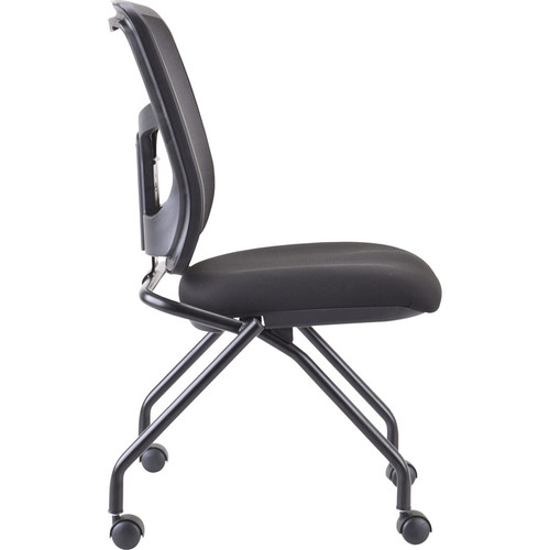 Lorell Training Room Guest Chairs - Black Fabric Seat - Mesh Back - Metal Frame - Rectangular Base (LLR84385)