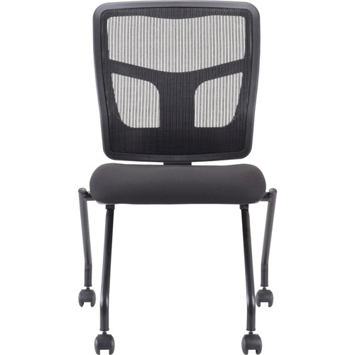 Lorell Training Room Guest Chairs - Black Fabric Seat - Mesh Back - Metal Frame - Rectangular Base (LLR84385)