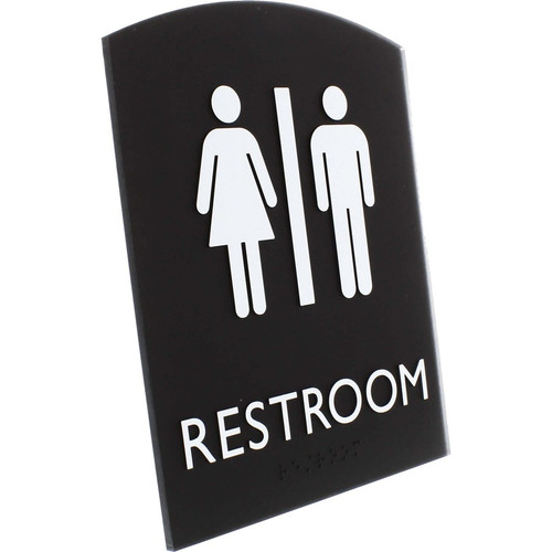 Lorell Arched Unisex Restroom Sign - 1 Each - 6.8" Width x 8.5" Height - Rectangular Shape - - Easy (LLR02672)