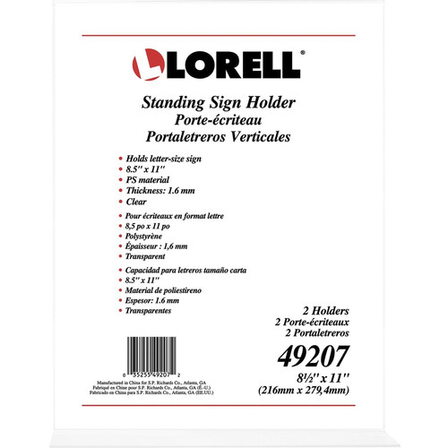 Lorell T-base Standing Sign Holders - Support 8.50" x 11" Media - Acrylic - 2 / Pack - Clear (LLR49207)