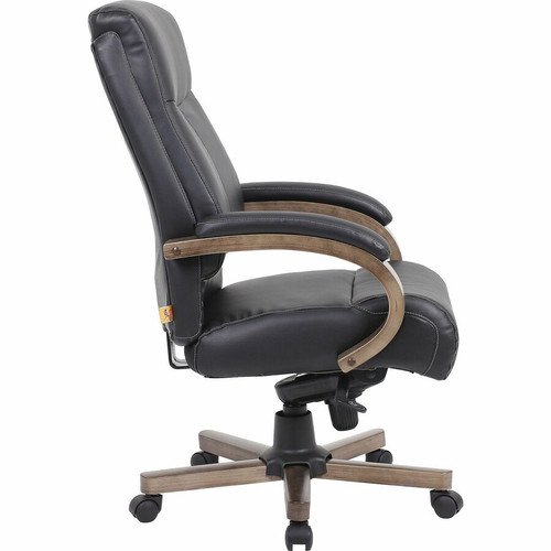 Lorell Executive High-Back Wood Finish Office Chair - Black Leather Seat - Black Leather Back - - - (LLR69590)