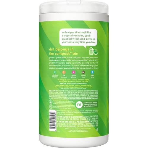 Method All-purpose Cleaning Wipes - Lime + Seasalt Scent - 70 / Tub - 1 Each - Pleasant Scent - (MTH338525)