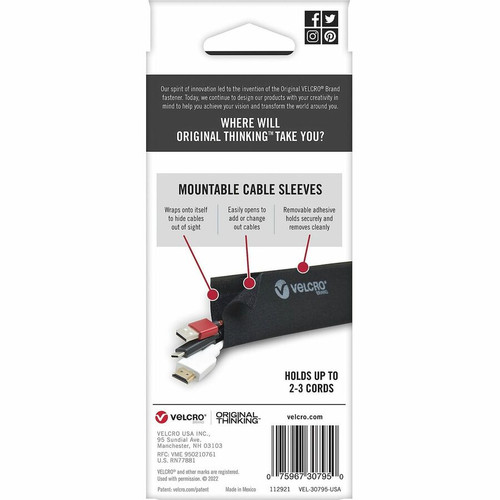 VELCRO Mountable Cable Sleeves - Cable Sleeve - Black - 2 - 8" Length (VEK30795)