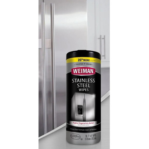 Weiman Stainless Steel Wipes - 30 / Canister - 4 / Carton - Streak-free, Fingerprint Resistant, pH (WMN92ACT)