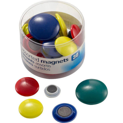 Officemate Round Handy Magnets, 30/Tub - 30 x Magnet Shape - Red, Yellow, White, Blue, Green - - 30 (OIC92500)