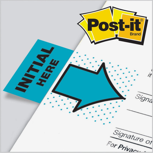 Post-it Message Flags - 100 - 1" x 1 3/4" - Arrow, Rectangle - Unruled - "Initial Here" - Blue (MMM680IH2)