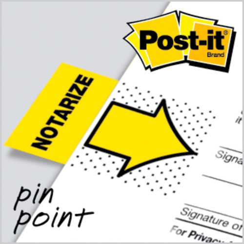 Post-it Message Flags - 100 - 1" x 1 3/4" - Arrow, Rectangle - Unruled - "Notarize" - Yellow - (MMM680NZ2)