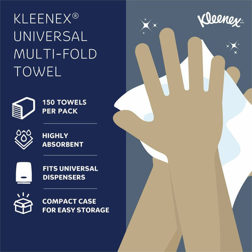 Kleenex Multi-Fold Towels - 1 Ply - 9.20" x 9.40" - White - 150 Per Pack - 1200 / Carton (KCC02046)