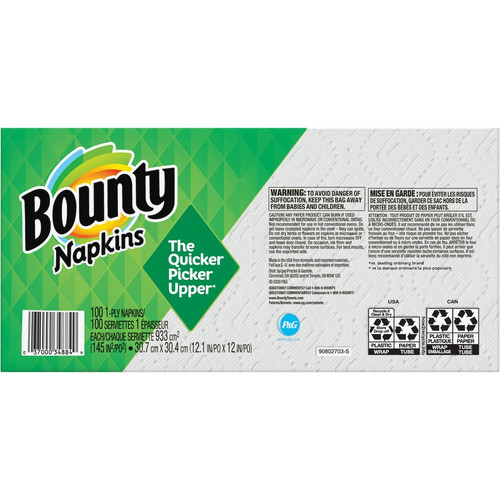 Bounty Quilted Napkins - 1 Ply - 12.10" x 12" - White - Paper - 100 / Pack (PGC34884)