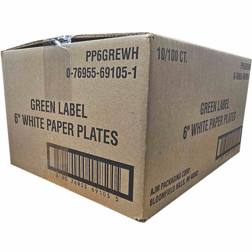 AJM 6" Green Label Economy Paper Plates - 100 / Bag - Microwave Safe - 6" Diameter - White - Paper (AJMPP6GRE)
