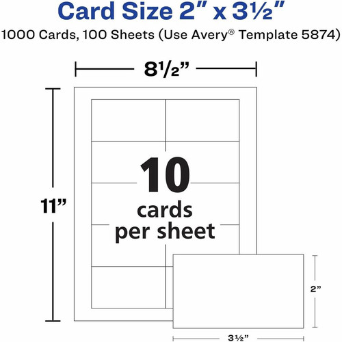 Avery Clean Edge Business Cards - 145 Brightness - 3 1/2" x 2" - 1000 / Box - Heavyweight, - (AVE5874)