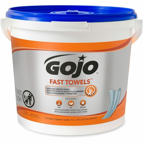 Gojo Fast Towels Hand/Surface Cleaner - 9" x 10" - White - 225 Per Canister - 2 / Carton (GOJ629902CT)