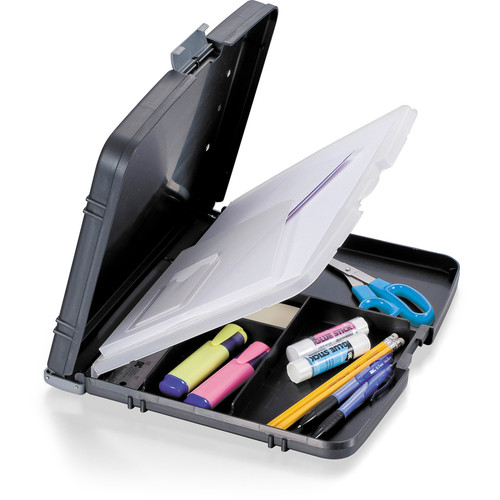 Officemate Triple File Clipboard Storage Box, Recycled - 8 1/2" x 11" - Spring Clip - Black - 1 (OIC83610)