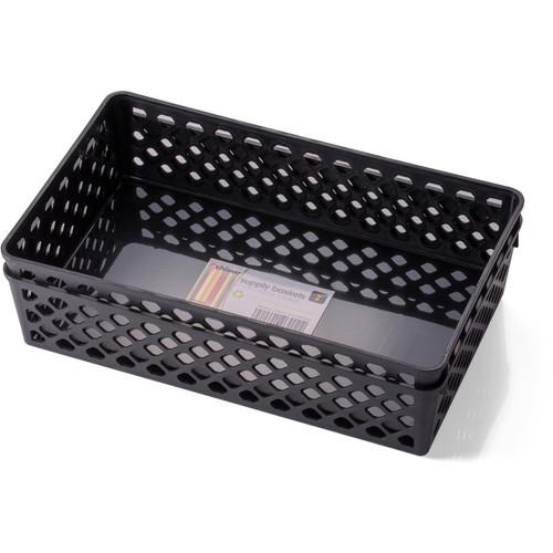 Officemate Achieva Recycled Supply Baskets - 2.4" Height x 10.1" Width x 6.1" Depth - Black - 2PK (OIC26202)