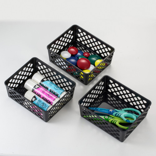 Officemate Recycled Supply Baskets, 3PK - 2.4" Height x 6.1" Width x 5" Depth - Black - Plastic (OIC26201)