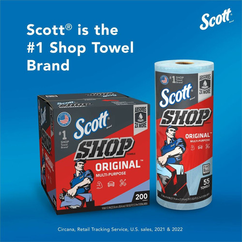 Scott Original Shop Towels - Fresh - 10.40" x 11" - 55 Sheets/Roll - Blue - 12 / Carton (KCC75147CT)