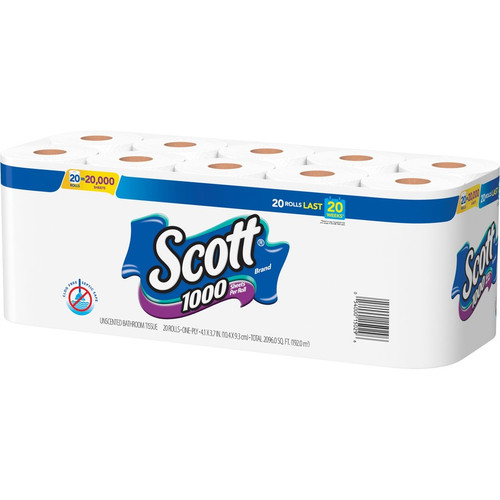 Scott Toilet Paper - 1 Ply - 1000 Sheets/Roll - White - Paper - 20 / Pack (KCC20032)