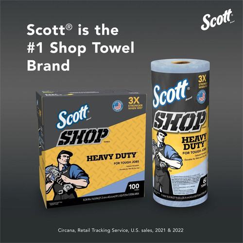 Scott Heavy Duty Shop Towels - 11" x 10.40" - 60 Sheets/Roll - Blue - Hydroknit - 12 / Carton (KCC32992)