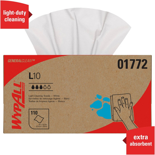 Wypall GeneralClean L10 Light Cleaning Towels - Pop-Up Box - 1 Ply - White - 110 Per Box - 18 / (KCC01772)