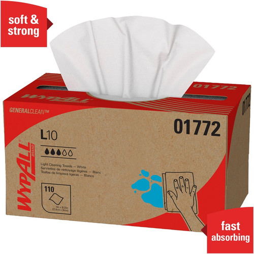 Wypall GeneralClean L10 Light Cleaning Towels - Pop-Up Box - 1 Ply - White - 110 Per Box - 18 / (KCC01772)