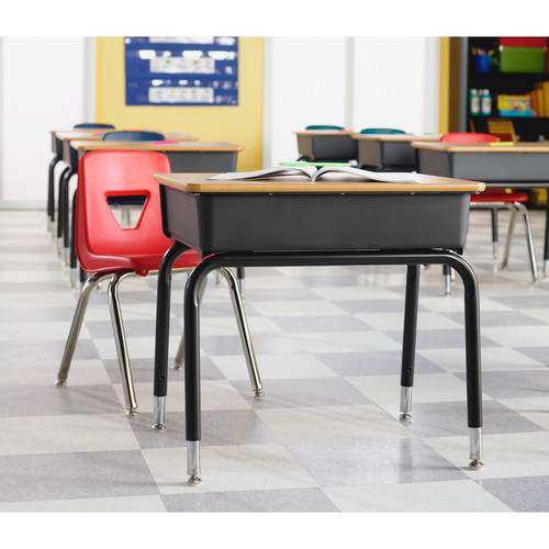 Lorell Adjustable-Height Student Desks with Book Box - Medium Oak Rectangle Top - Adjustable Height (LLR99893)