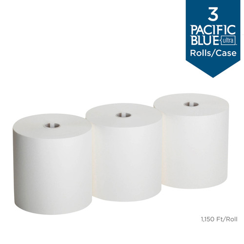 Pacific Blue Ultra High-Capacity Recycled Paper Towel Rolls - 7.87" x 1150 ft - White - 3 Rolls Per (GPC26491)