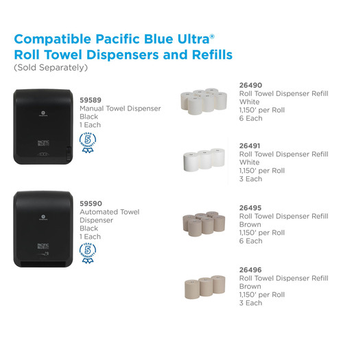 Pacific Blue Ultra High-Capacity Recycled Paper Towel Rolls - 7.87" x 1150 ft - Brown - Paper - 3 - (GPC26496)
