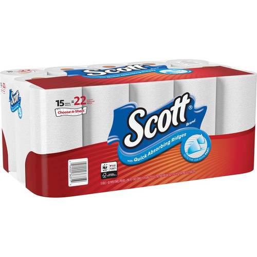 Scott Choose-A-Sheet Paper Towels - Mega Rolls - 1 Ply - 102 Sheets/Roll - White - 15 Rolls Per - 2 (KCC36371CT)