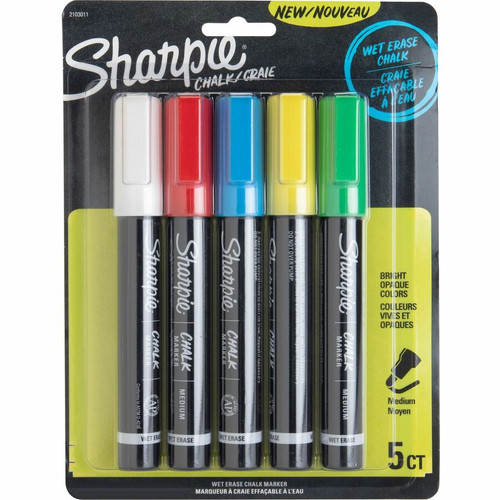 Sharpie Wet Erase Chalk Markers - Medium Marker Point - Blue, Yellow, White, Red, Green - 1 Pack (SAN2103011)