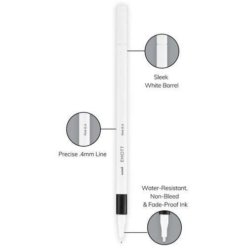 uni EMOTT Fine Line Marker Pens - Assorted Water Based Ink - Plastic Tip - 5 / Set (UBC24828)