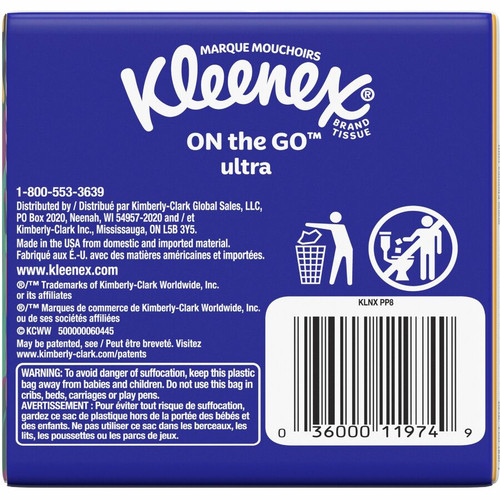 Kleenex Go Packs Facial Tissues - 3 Ply - 8.60" x 8.30" - White - 10 Per Pouch - 12 / Carton (KCC46651CT)