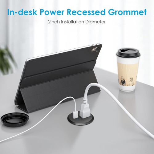 Desktop Power Grommet 2 inch,USB C PD 20W Fast Charging Station,Desk Hole Grommet Recessed Outlet,Round Desktop Conference Room Power Grommet Outlet,6 Ft Flat Plug Extension Cord (MOSJGSTKCITY)