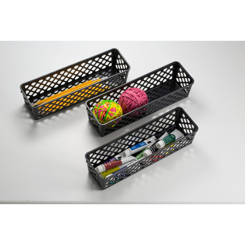 Officemate Recycled Supply Baskets, Long - 2.4" Height x 10.1" Width x 3.1" Depth - Black - Plastic (OIC26200)