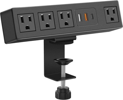 Desk Clamp Power Strip with USB-A and USB-C Ports, Desktop Mount Surge Protector 1200J, Widely Spaced Desk Outlet Station, Fast Charging, 6 FT Flat Plug, Fit 1.9 inch Tabletop Edge (MOSCCCEI620W)