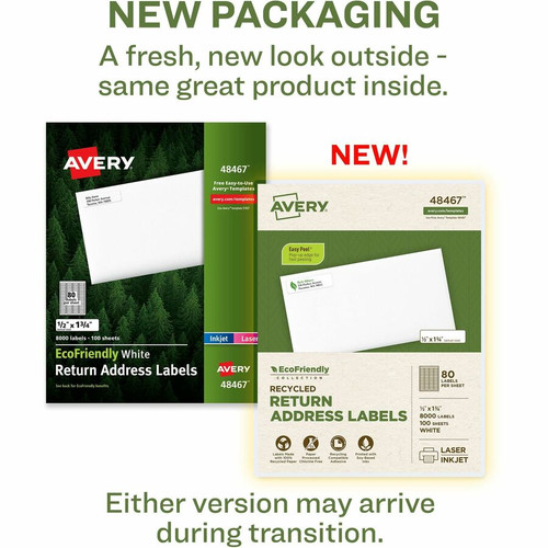 Avery(R) EcoFriendly Recycled Return Address Labels, 1/2" x 1-3/4" , White, Permanent Label 8,000 - (AVE48467)