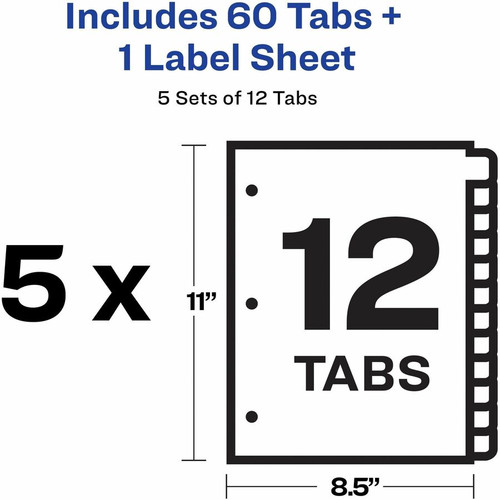 Avery Index Maker Index Divider - 60 x Divider(s) - 12 Print-on Tab(s) - 12 - 12 Tab(s)/Set - 8.5" (AVE11429)