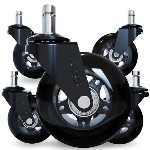 Rollerblade Office Chair Wheels - Incredibly Smooth & Quiet Rolling Casters - Safe for Hardwood Floors & Carpet - Easy Installation with Universal Fit - Set of 5 (MOS1010)