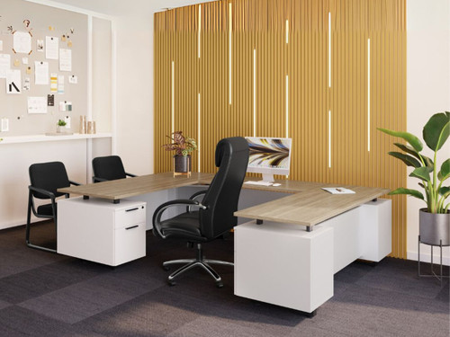 Bianca “U” Desk with Laminate Modesty 72"W x 102"D (MOSWSXA1005)