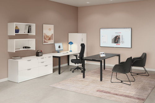 U Leg Table Desk and Credenza with Storage (MOSWSXE1071)