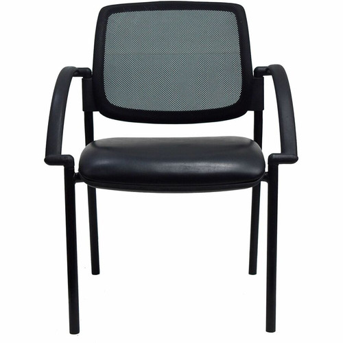 Lorell Mobile Mesh Back Guest Chair with Arms - Black Seat Color - Faux Leather Seat Material - - - (LLR60462)