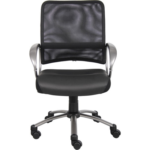 Lorell Mesh Mid-Back Task Chair - Black Seat Color - Leather Seat Material - 5-star Base - Black - (LLR69518)