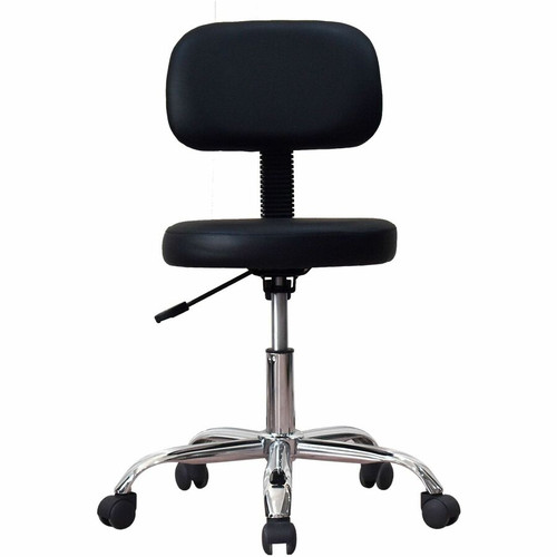 Lorell 16" Round Seat Pneumatic-Lift Stool with Back - Vinyl Seat Material - 5-star Base - Black - (LLR69511)