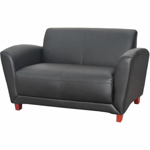 Lorell Accession Reception Loveseat - 55" x 34.5" x 31.3" Overall Dimension - Leather Black Seat - (LLR68951)