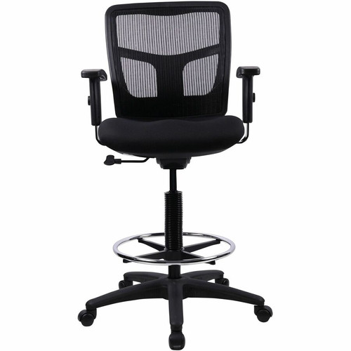 Lorell Ratchet Back Mesh Mid-Back Stool - Black Seat Color - Fabric Seat Material - Black Back - - (LLR86801)