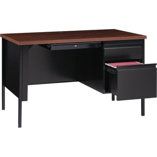 Lorell Fortress Series 48" Right Single-Pedestal Desk - Laminated Rectangle, Walnut Top - 30" Table (LLR66902)