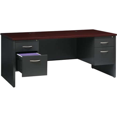 Lorell Fortress Modular Series Double-Pedestal Desk - 72" Width x 36" Depth, x 1.1" Thickness Top - (LLR79140)
