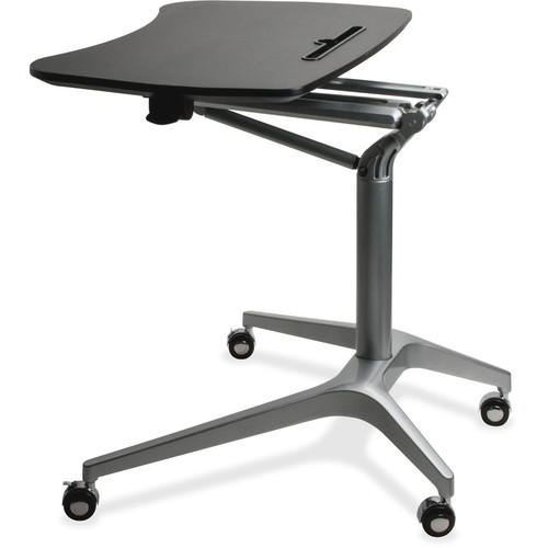 Lorell Gas Lift Height-Adjustable Mobile Desk - Black Rectangle Top - Powder Coated Base - Height - (LLR84838)
