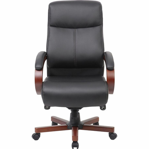 Lorell Executive High-Back Wood Finish Office Chair - Black Seat Color - Bonded Leather Seat - Back (LLR69532)