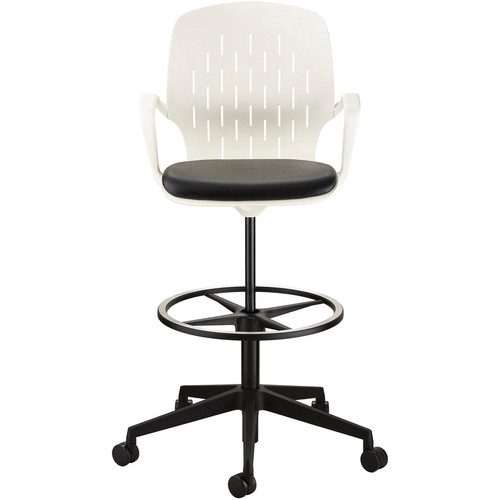 Safco Shell Extended-Height Chair - Black Vinyl Seat Color - Plastic Seat Material - White Back - - (SAF7014WH)