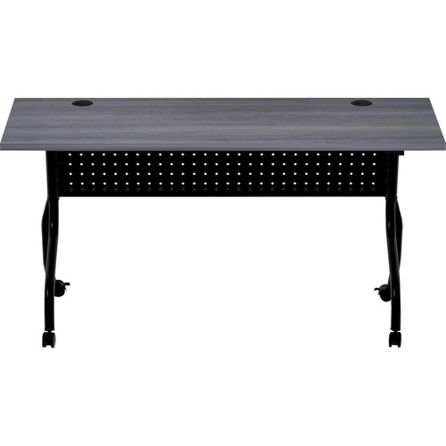 Lorell Flip Top Training Table - Charcoal Rectangle, Melamine Top - Black Four Leg Base - 4 Legs x (LLR59487)